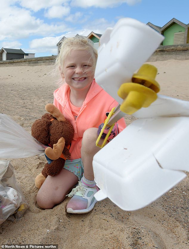Rayer (pictured) began tidying Northumberland’s beaches on a daily basis with her family as soon as she was old enough to walk