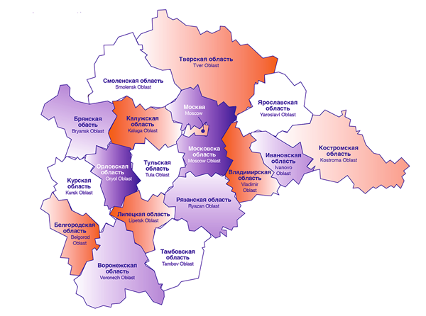 Районы центрального округа. Центральный федеральный округ карта с областями. ЦФО Центральный федеральный округ. Субъекты центральной России на карте. Карта ЦФО С областями.